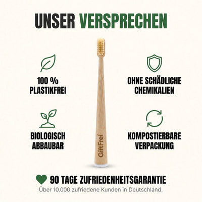 GiftFrei-Versprechen: 100 % plastikfrei, biologisch abbaubar, 90 Tage Zufriedenheitsgarantie