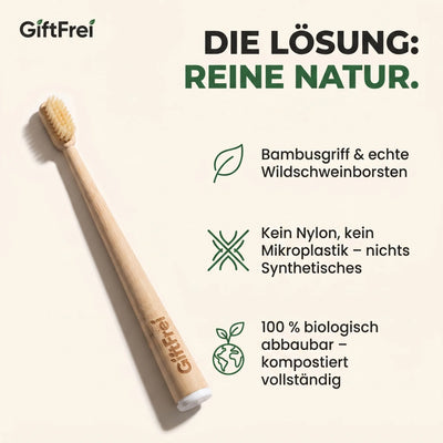 GiftFrei Bambus-Zahnbürste mit Wildschweinborsten – die plastikfreie, kompostierbare Lösung
