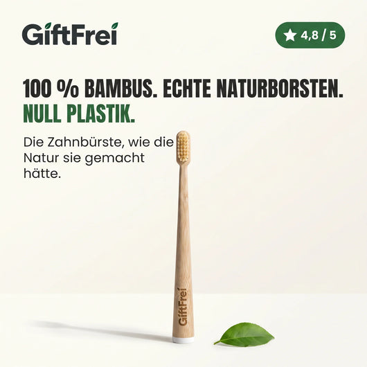 GiftFrei Bambus-Zahnbürste mit echten Naturborsten, 100 % Bambus, Bewertung 4,8 von 5