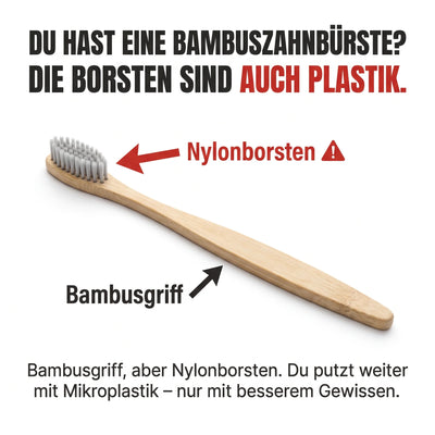 Bambuszahnbürste mit Nylonborsten – Griff aus Bambus, Borsten trotzdem Plastik